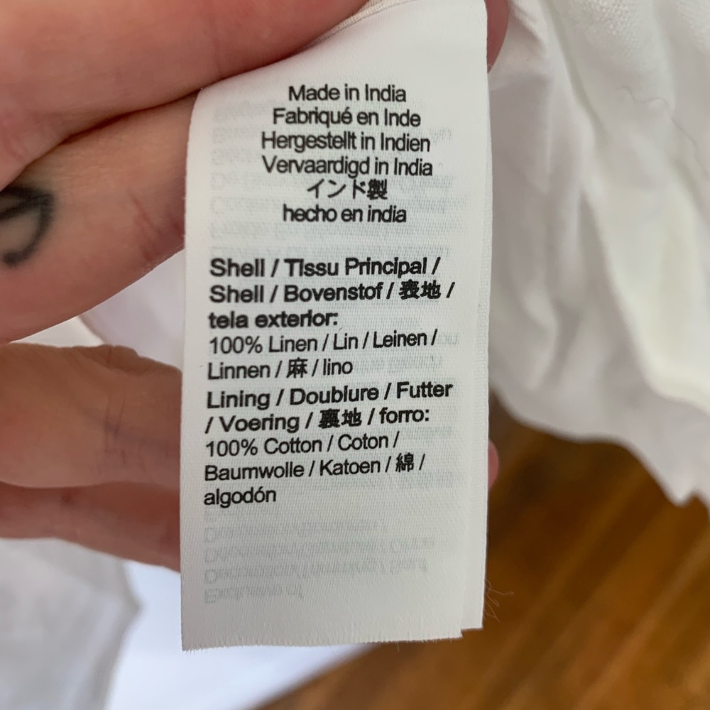 NWOT white smocked linen midi dress with square neck and side slit - Picture 6 of 6